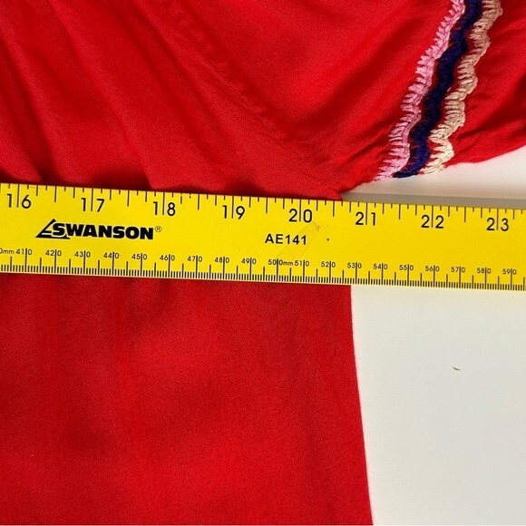 KAS New York Red Smocked Cold Shoulder Boho Top S - Picture 7 of 9